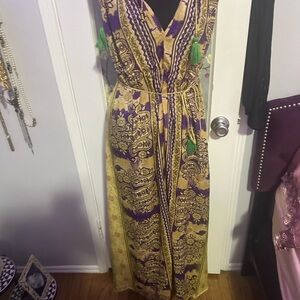 Silk Paisley Maxi Dress Boho Tassel One Size Resort Summer made in Greece
